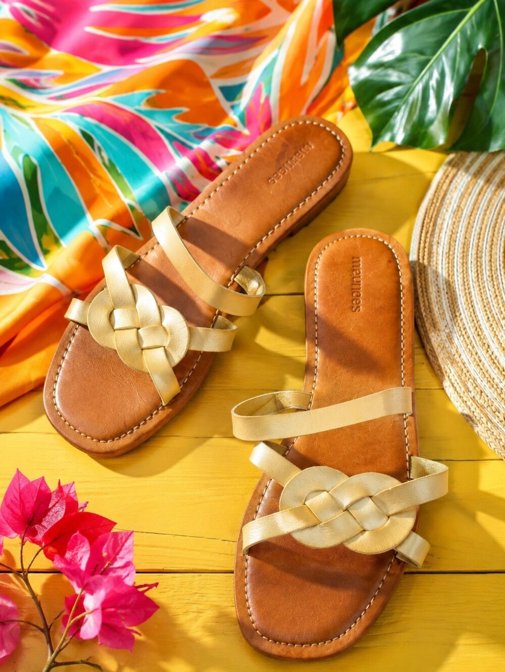 Maurice Tan Braided Strap Slide Sandals - Women's Size 11